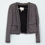 Rebecca Taylor  Tweed Chain Link Trim Open Front Jacket With Fringe Womens Size 8 Photo 0