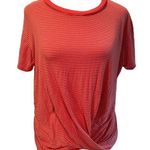 Eddie Bauer Eddy Bauer Melon with White Stripes Short Sleeve Round Neck Ruched Sides Tee S Photo 0