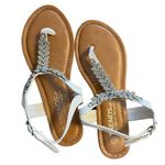 Trendsup Collection Silver and White T-Strap Buckle Flats Sandals with Tan base Women’s Size 5.5 Photo 0
