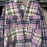 ZARA  Lilac Plaid Bouclé Overshirt Jacket Photo 2