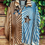 Vintage 1970s Nik Nik Grey Star Sunrise Silk Button Up Shirt XL Blouse Dancers Brown Photo 0