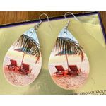 Beach Earrings Dangle hooks Ocean Palm Tree Hawaii Cruise Adirondack Cha… Blue Photo 9