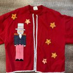 Vintage Ugly Christmas Grandma Sweater Cardigan Holiday Patriotic Stars Large Black Photo 6