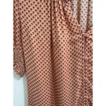 DR2 Peach Orange Geometric Print Ruffle Neck Button Front Blouse Top Size M Brown Size M Photo 3