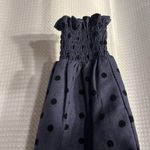 ZARA size XS long sleeve ruffle w/ Elastic sheering Blue & Black polka dot top Photo 4