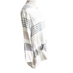 Toofan Linen Tunic Size Large Front Pockets Striped Crew Neck Neutral Colors Tan Photo 2