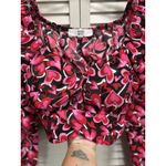 Madden NYC Hearts Crop Top Long Balloon Sleeves Chiffon Tie/Open Back Sz Small Red Photo 1