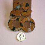 Geometric Gold Tone Shimmer and Green Retro Boho Clay Statement Earrings Photo 2