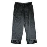 Natori  Black Satin Pajama Set Button Down Long Sleeve/Pants White Piping Medium Photo 4