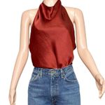 Vince . Draped Satin Halter Blouse, Red, Medium Photo 9
