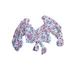 ZARA  White Colorful Floral Fairy Boho Smocked Tie Back Linen Blend Crop Top Photo 8