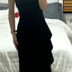 Sleeveless Ruffle High Slit Wrap Dress, Strapless Backless Formal Gown Black Photo 0