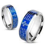 NEW Lord's Prayer Blue IP‎ Beveled Edge Stainless Steel Ring size 6 Silver Photo 0