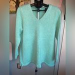 LL Bean Pullover V Neck Sweater 100% Cotton Womens Medium Mint Green Blue Size XL Photo 6