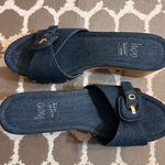 Impo  Denim Blue Buckle Sandals memory foam wooden platform Y2K denim gold buckle Photo 0