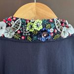 Elie Tahari  Samiyah Floral Embellished Collar Navy Pleated Cocktail Dress Size 6 Photo 6