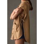 Pilcro Anthropologie  Tan Sleeveless Hooded Vest Button Tie Sides Poncho XXS/XS‎ Photo 2