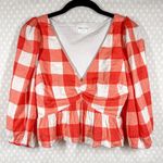 Lovers + Friends Red White Gingham Puff Sleeve Peasant Top Photo 0