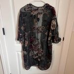 Three Eighty Two Black Floral Velvet Burnout Kimono Duster Cardigan Jacket M Photo 5
