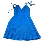 ZARA  Dress Satin Effect Mini Blue Cheetah Size Small NWT Bow Strap Ruffled Photo 1