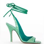 The Attico Inez Strappy Heeled Open Square Toe Sandal Emerald Green Croc sz 38 Photo 0