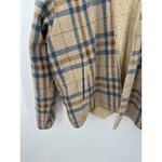Entro Women Tan Blue Plaid Open Front Fur Lined Shacket Hood Wool Blend Size L Photo 2