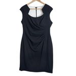 Calvin Klein  Black Cap Sleeve Novelty Neckline Sheath Side-Ruched Dress size 14 Photo 1