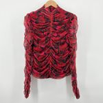 Bagatelle Collection Rose Print Mesh Ruched Mock Neck Long Sleeve Blouse Large Photo 2