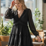 Mi Ami Black Ruffle V Neck Short Sleeve Tiered Mini Dress S Milkmaid Coquete Photo 1