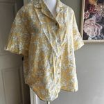 Uniqlo Yellow Floral  Button-Up Top Linen Blend Feminine Beachy Tropical Large Photo 1