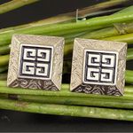 Givenchy Vintage Silver Tone Classic Logo Square Runway Statement Earrings Photo 1