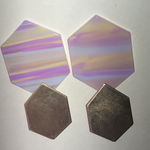 Hexagon Drop Earrings in Gold Tone and Pastel Purple Photo 0