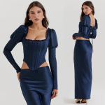 House Of CB  'Dana'‎ Navy Puff Sleeve Corset NWOT Photo 11