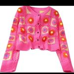Crochet Floral Knit Cardigan Y2K Pink Size M Photo 2