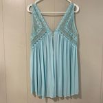 POL  Blue Sequin Lace Boho Tank Top Size Small Flowy Embroidered Festival Style Photo 1
