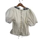 I am gia I.AM.GIA Women's White Square Neck Lace Trim Chelsey Corset Blouse Top Size S Photo 6