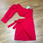 NWT Red One Shoulder Cut Out Side Wraped Tie Long Sleeve Bodycon Sz One Size Photo 2