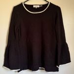 Calvin Klein Womens Black Flare Sleeve Round Neck Gauzy Blouse sz M Preppy Chic Photo 1