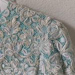 Vintage Richilene Beaded Pearls Pleated Lace Short Sleeve Dress Gown Blue White Photo 4