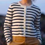 Jessica Simpson NWT L  Blue Striped Cardigan w/Gold Pearl Buttons L Photo 0