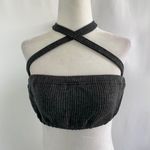 We Wore What New  Tie Halter Bra Top Ribbed Knit Crop Top Charcoal Size Small Photo 9