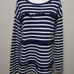 Crown & Ivy Navy White Stripe Ruffled Sweatshirt Size Large Photo 0