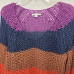 American Eagle Women’s  Striped Open Weave V-Neck Sweater Medium Retro Photo 2