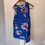 Jasmine  & Juliana Blue‎ With Tropical Flowers Top Sleeveless Blouse Photo 7