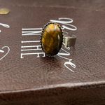 Handcrafted Brown Oval Tigereye Gemstone Cabochon Steel Adjustable Ring Photo 1