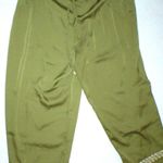 Natori New NWT Designer  Crop Green Pants Silky Womens L Lounge Satin Embroidered Photo 0