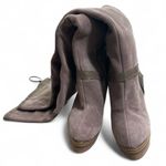 Colin Stuart  Taupe Suede Corset Back Thigh High Platform side zip Boots Photo 2