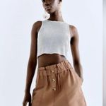 ZARA  Paperbag Shorts L NWT Pull-on Elastic Waist Buttons Khaki Brown Pockets Photo 4
