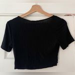 Krisa  Twist Front Crop Top Black Tee‎ Size XS Ribbed NWT Photo 1