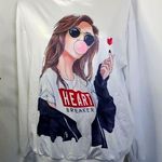 White Satin Hoodie Sweatshirt Heartbreaker Girl on Front Size L Photo 0